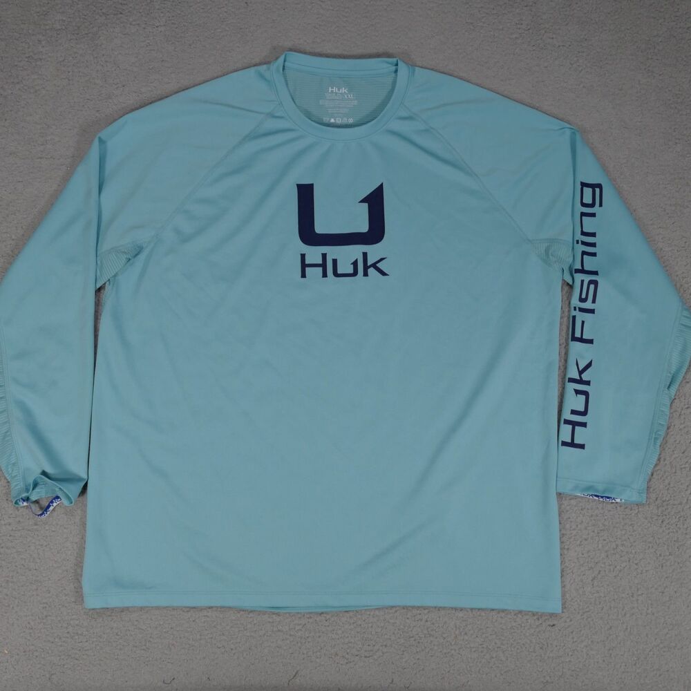 Huk Performance Fishing Shirt Mens 2XL Crewneck Blue Long Sleeve